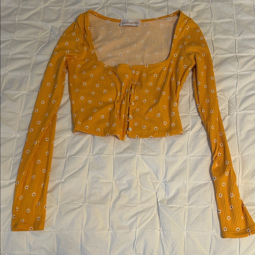 Wild Fable Mustard Floral Long Sleeve Blouse